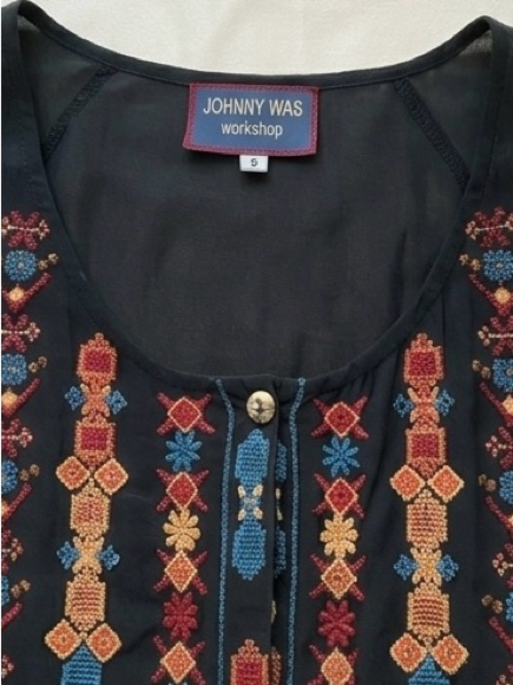 Johnny Was Workshop Embroidered Silk Tunic - Picture 3 of 5